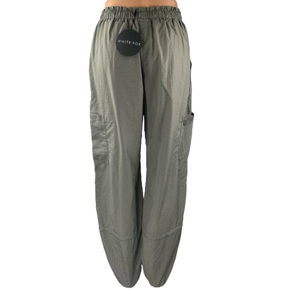 NEW White Fox Green Tapered Baggy Trousers Cargo Windbreaker Jogger Pants Sz XS - Picture 3 of 5